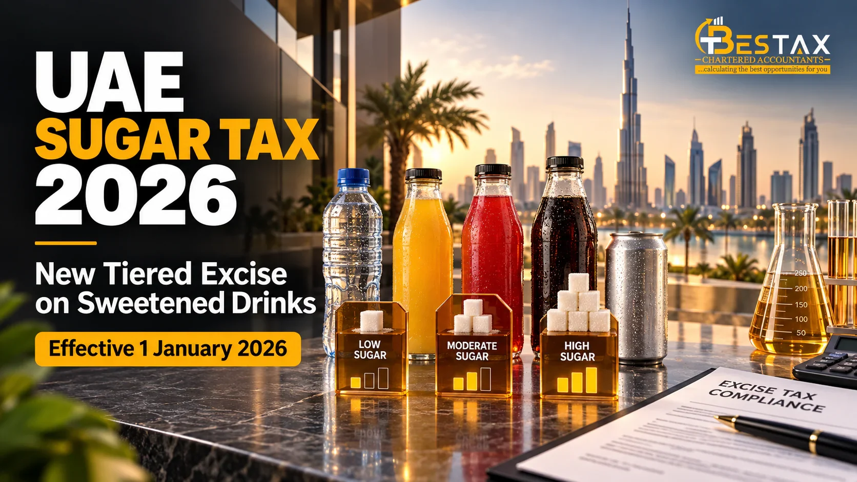 UAE sugar tax 2026: the new tiered excise on sweetened drinks, effective 1 January 2026