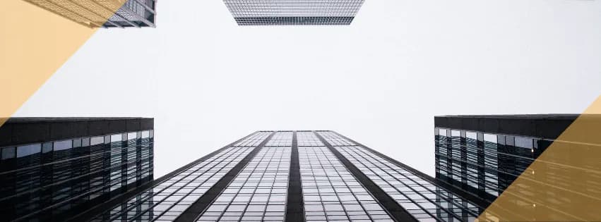 Dubai office towers seen looking upward