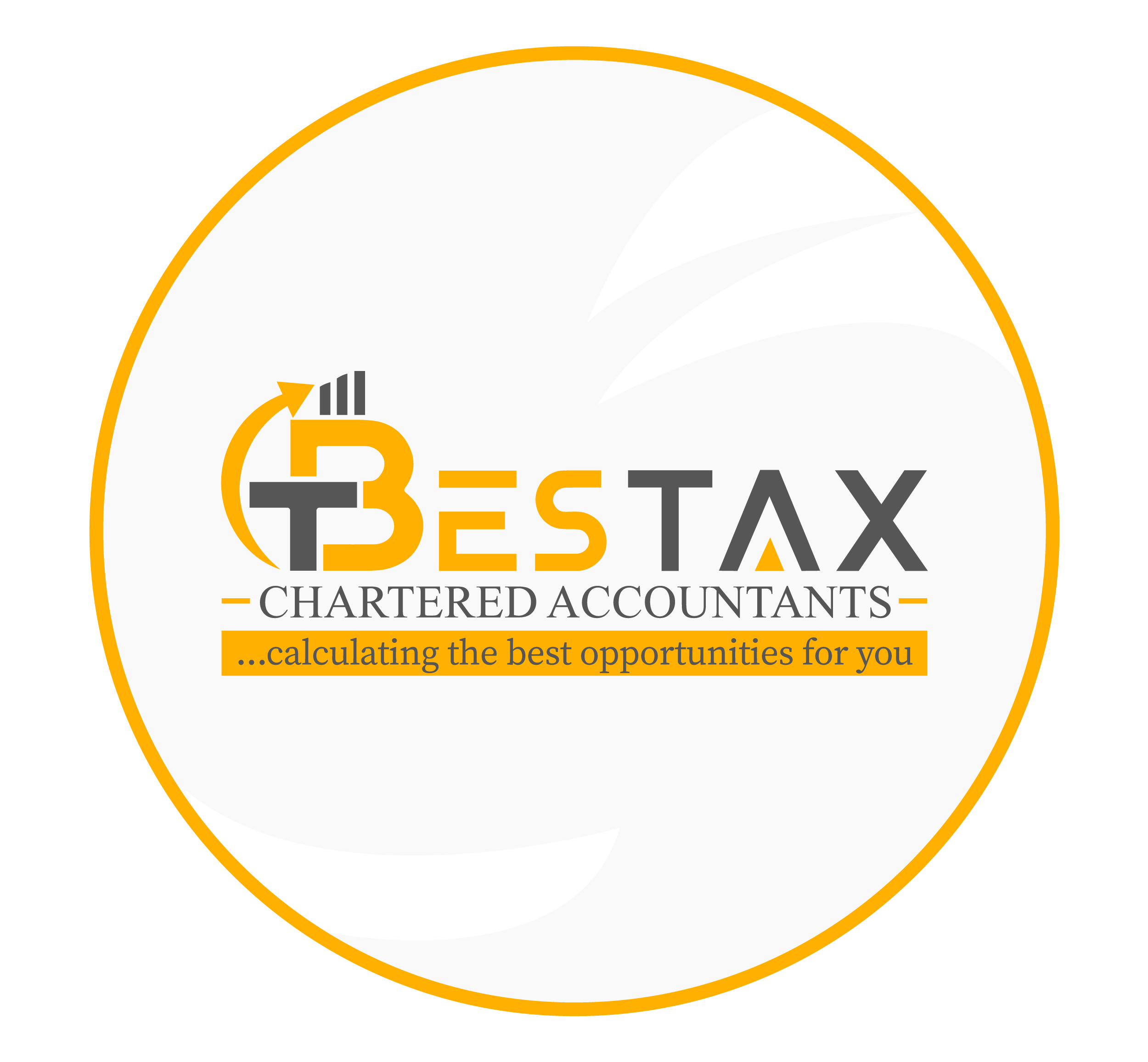 Round badge: the Bestax Chartered Accountants mark shown on a light background