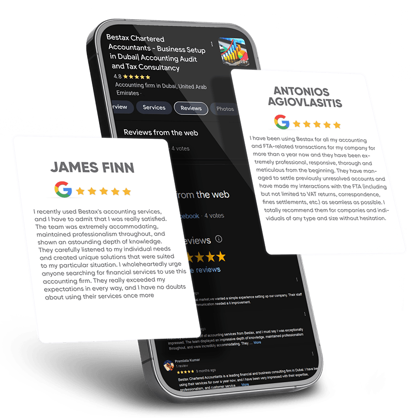 Bestax Chartered Accountants client reviews on Google showing excellent accounting and auditing services in Dubai