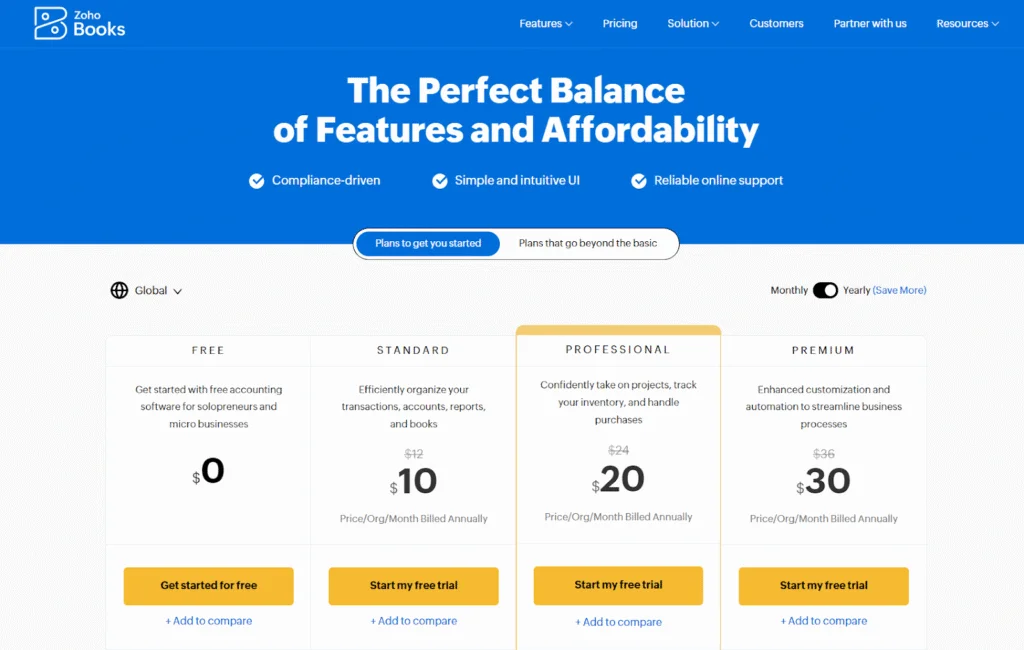 zohoo books pricing